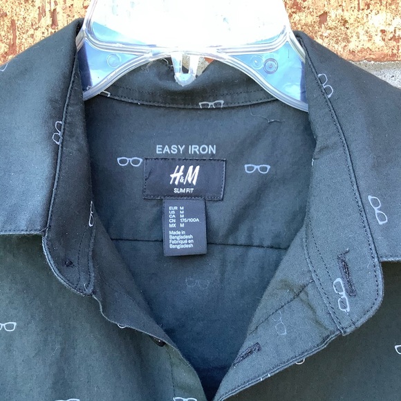 3/$20 H & M Black LS Dress Shirt w/ glasses design - Picture 6 of 13
